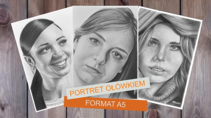 Rysunek do artykułu Portret ołówkiem w formacie A5. Na rysunku są 3 portrety dziewczyn w formacie A5 omawiane w artykule.